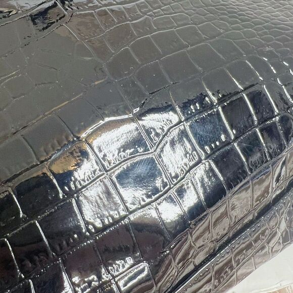 Neiman Marcus 90s Vintage Black Patent Leather Crocodile Shoulder Bag Purse - Picture 8 of 8